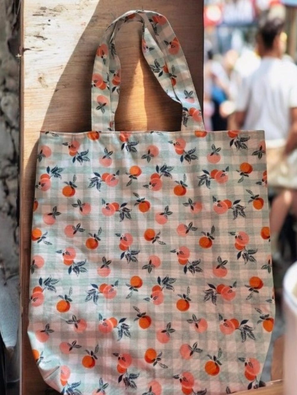 Handmade Peach Print Tote Bag | Cute Fruit Market Bag | Summer Aesthetic Tote